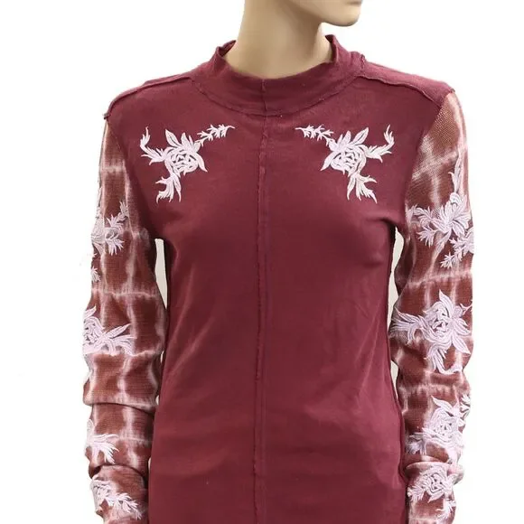 Free People We The Free Rose Kiss Tee Blouse Top Floral Embroidered M NWD 281806 - Picture 6 of 11